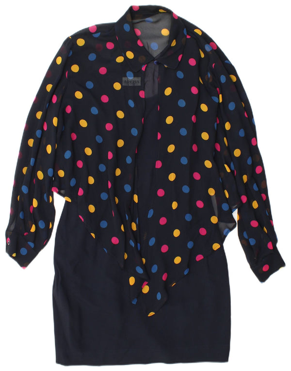 Arezia Womens Front Tie Sheath Dress UK 10 Small Navy Blue Spotted