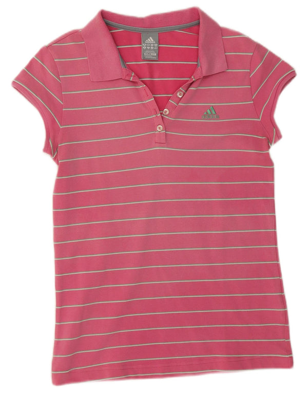 Adidas Dame Clima 365 Polo Shirt UK 16 Stor Pink Nålestribet Bomuld
