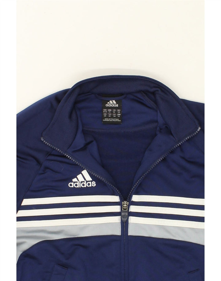 ADIDAS Boys Tracksuit Top Jacket 7-8 Years Navy Blue Colourblock Polyester Vintage Adidas and Second-Hand Adidas from Messina Hembry 