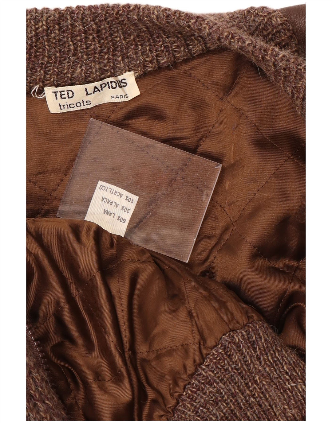 Ted Lapidus Herre Strik Bomber Jacket IT 52 XL Brun Flecked Uld