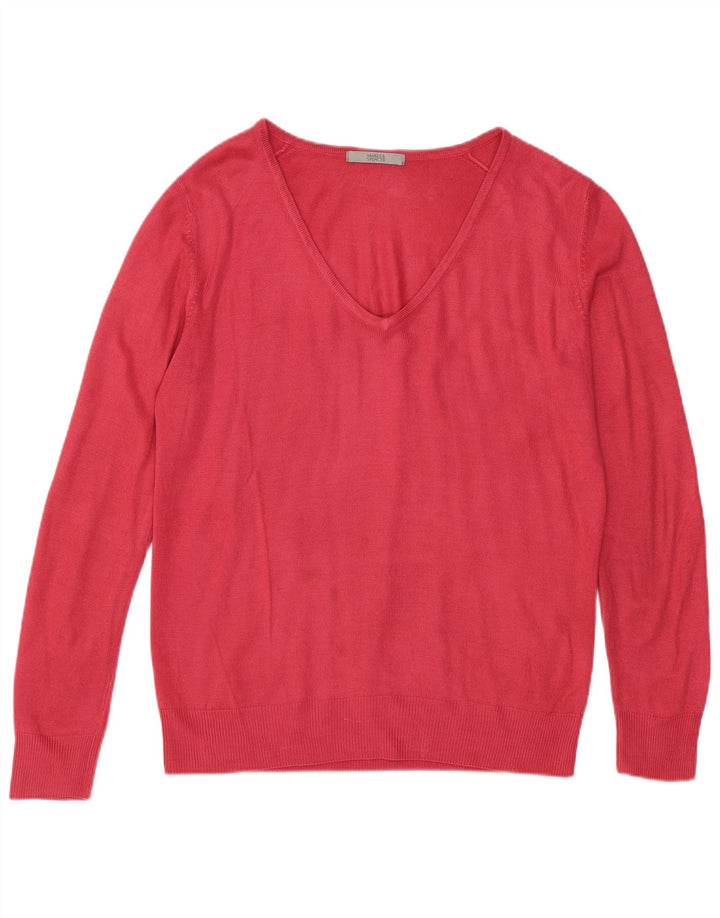 Marks & Spencer Dame V-hals sweater UK 8 Small Pink Acryl