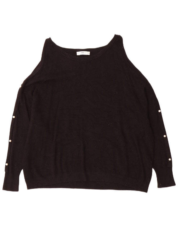 Zara Dame Off Shoulder Boat Neck Jumper Sweater UK 16 Large Black