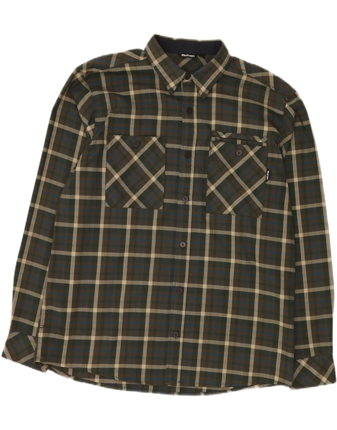 ROHAN Herre Flanelskjorte Stor Khaki Plaid Polyester