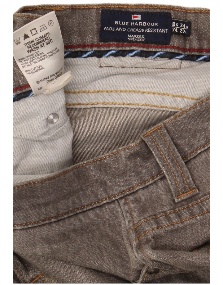 Marks & Spencer Herre Blue Harbor Straight Jeans W34 L29 Grå Bomuld
