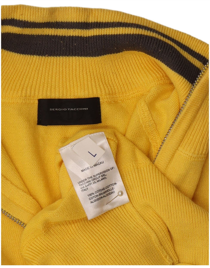Sergio Tacchini Herre Zip Neck Jumper Sweater Stor Gul Bomuld