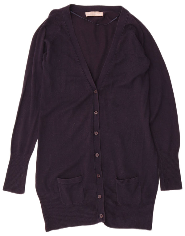 Zara Womens Longline Cardigan Sweater UK 14 Large Navy Blue Cotton