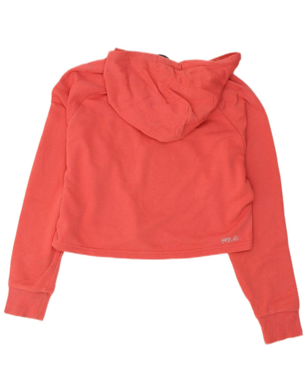 Fila Dame Oversized Grafisk Crop Hoodie Jumper UK 6 XS Pink