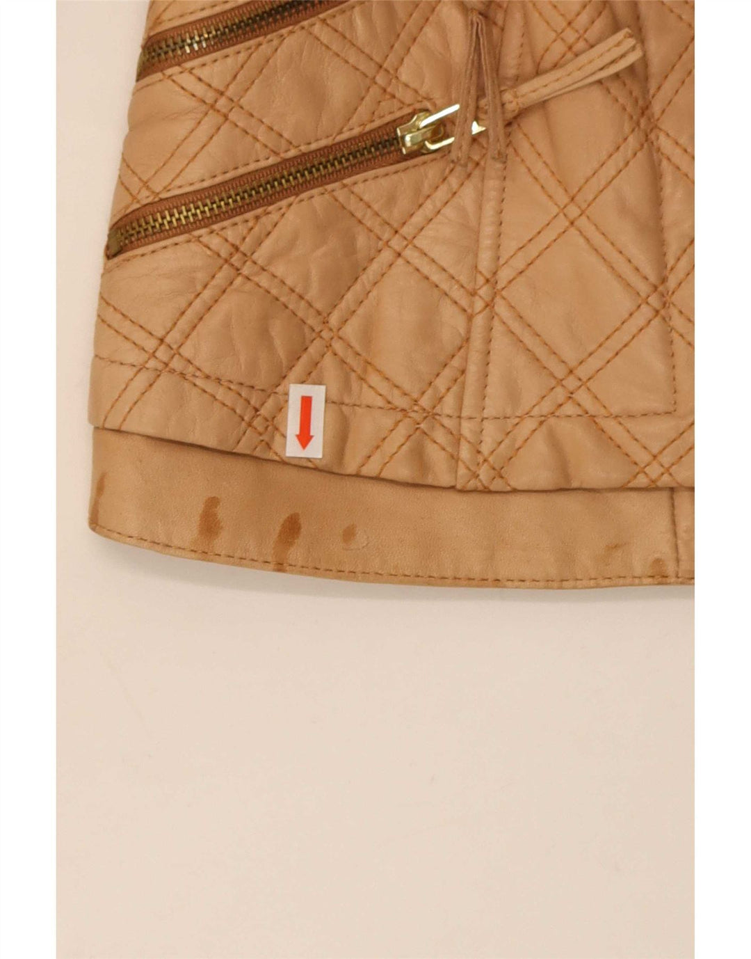 Zara Womens Crop imiteret læder quiltet jakke UK 8 Small Beige Polyester