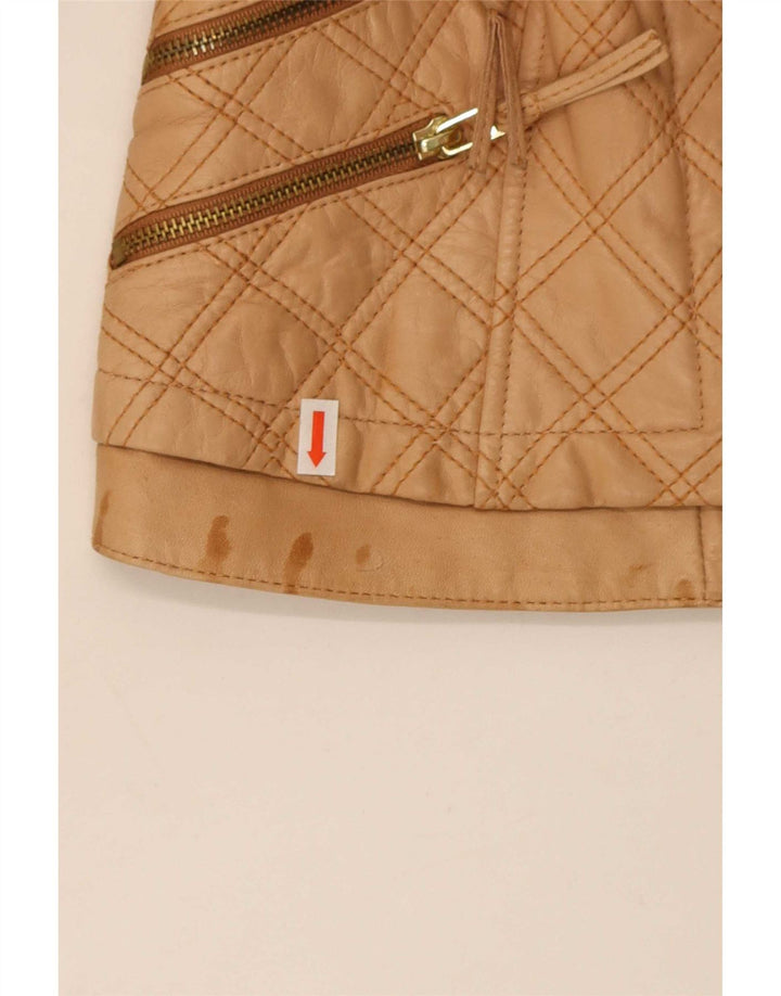 Zara Womens Crop imiteret læder quiltet jakke UK 8 Small Beige Polyester