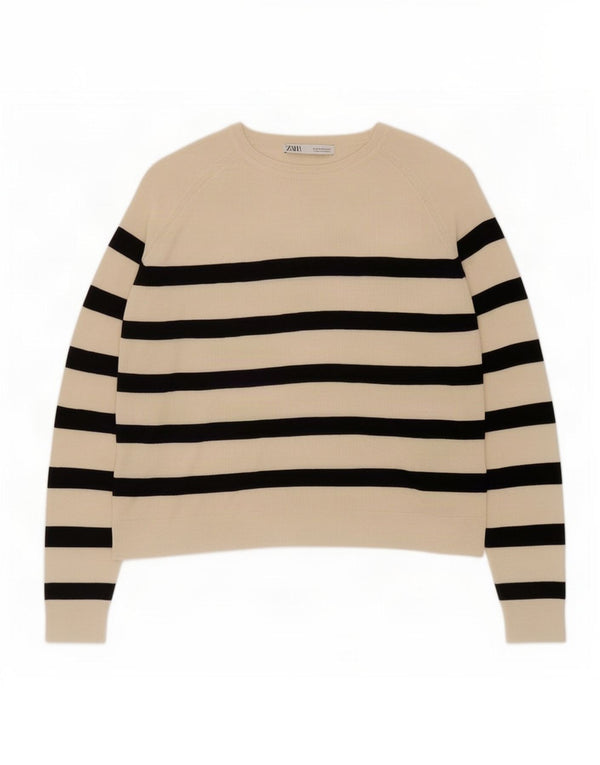 Zara Dame Boat Neck Jumper Sweater UK 10 Small Off White Stribet