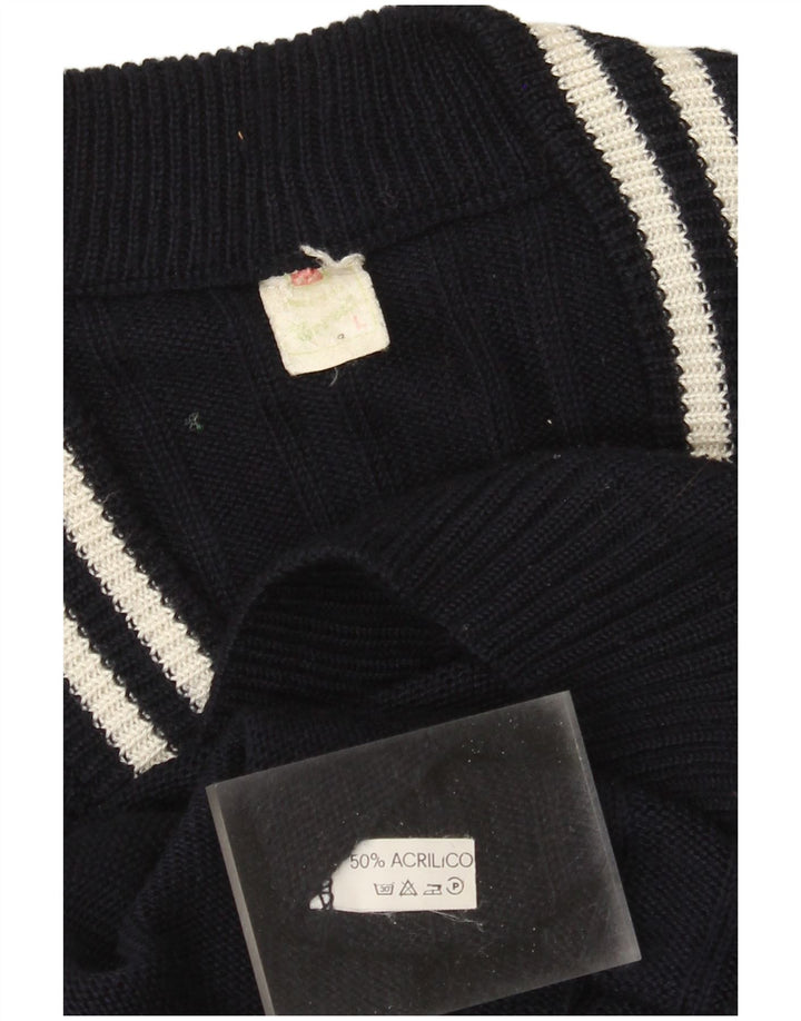 Vintage herre V-hals sweater stor marineblå akryl