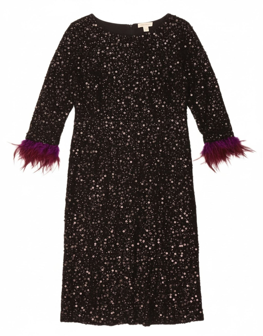 MONSOON Womens 3/4 Sleeve Sequin Shift Dress UK 12 Medium  Black Nylon