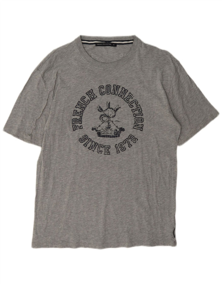 French Connection Herre grafisk T-shirt Top Medium Grey Flecked Bomuld