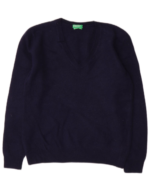 BENETTON Dame Crop V-hals sweater UK 10 Small Navy Blue
