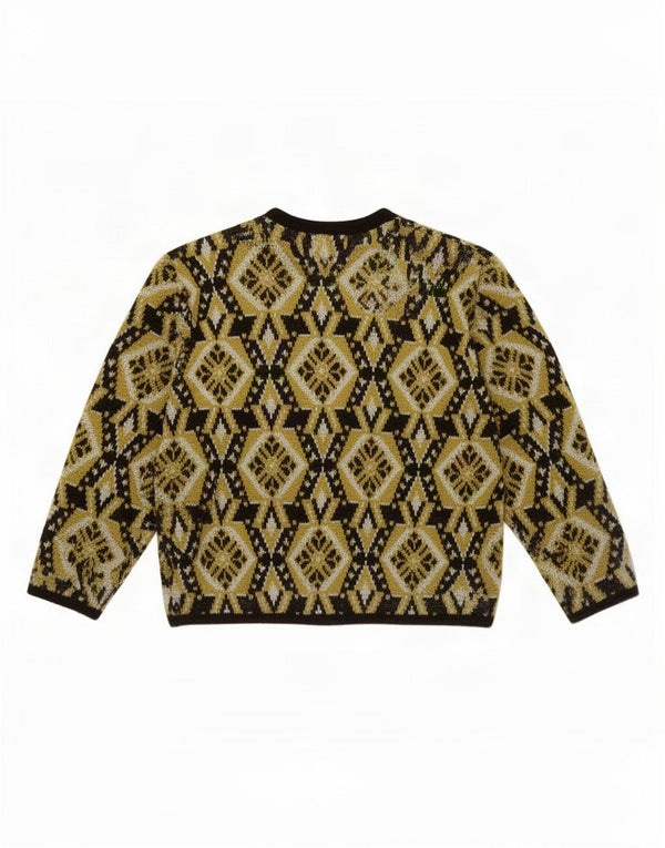 Vintage Dame Cardigan Sweater IT 46 Stor Khaki Geometrisk