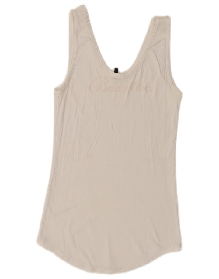 Benetton Womens Grafisk Vest Top UK 6 XS Hvid