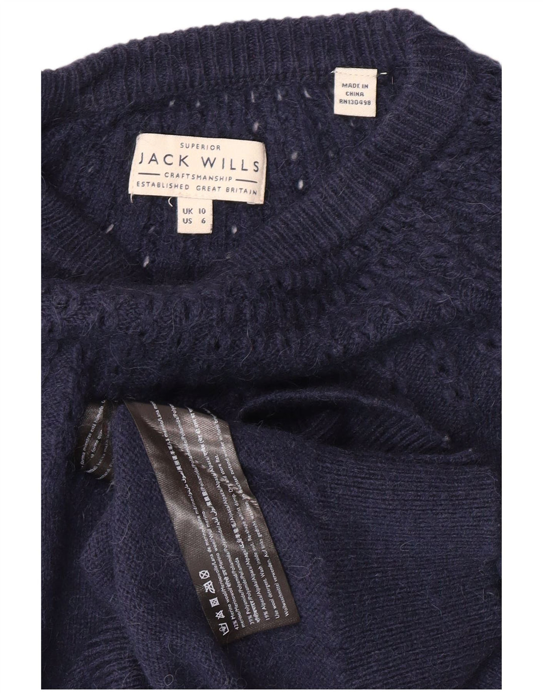 JACK WILLS Dame sweater med rund hals DK 10 Small Navy Blue