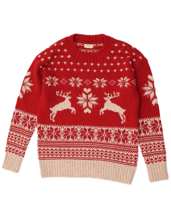 Fat Face Dame Crew Neck Jumper Sweater UK 10 Small Red Christmas