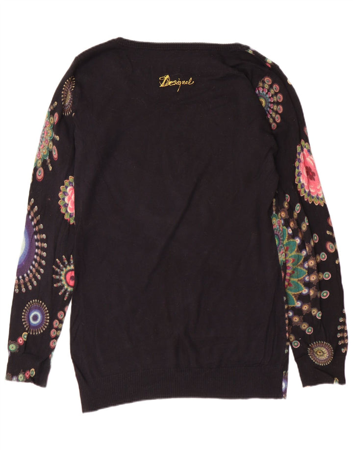 DESIGUAL Womens Abstract Pattern Boat Neck Jumper Sweater UK 18 XL Black