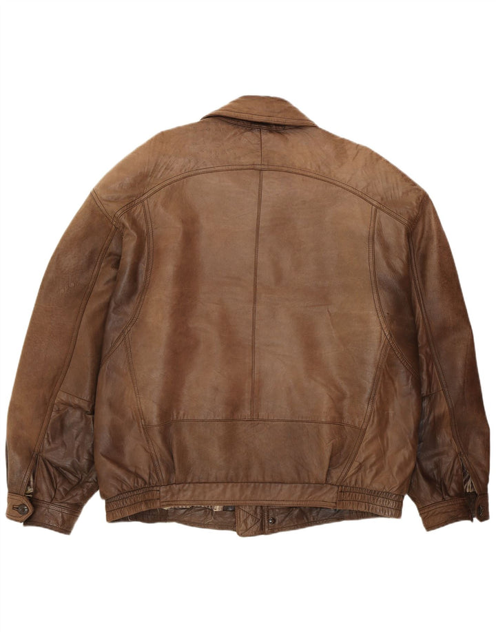 Vintage Herre Bomber Læderjakke IT 54 2XL Brun Læder Retro