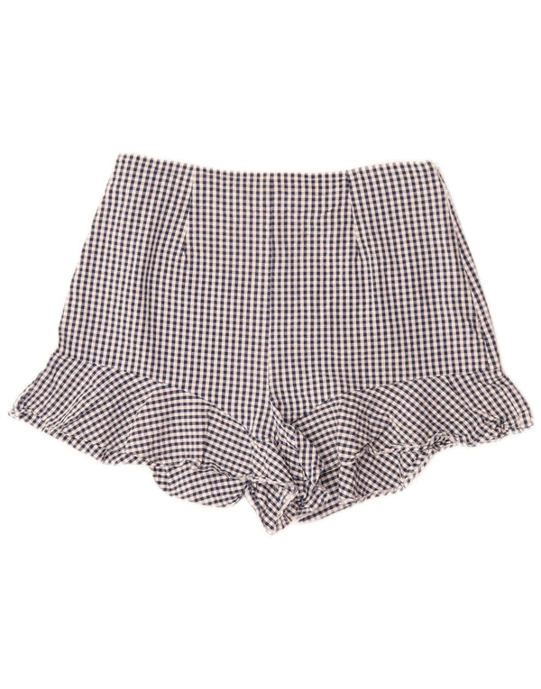 Zara Dame Højtalje Casual Shorts Små W26 Blå Gingham