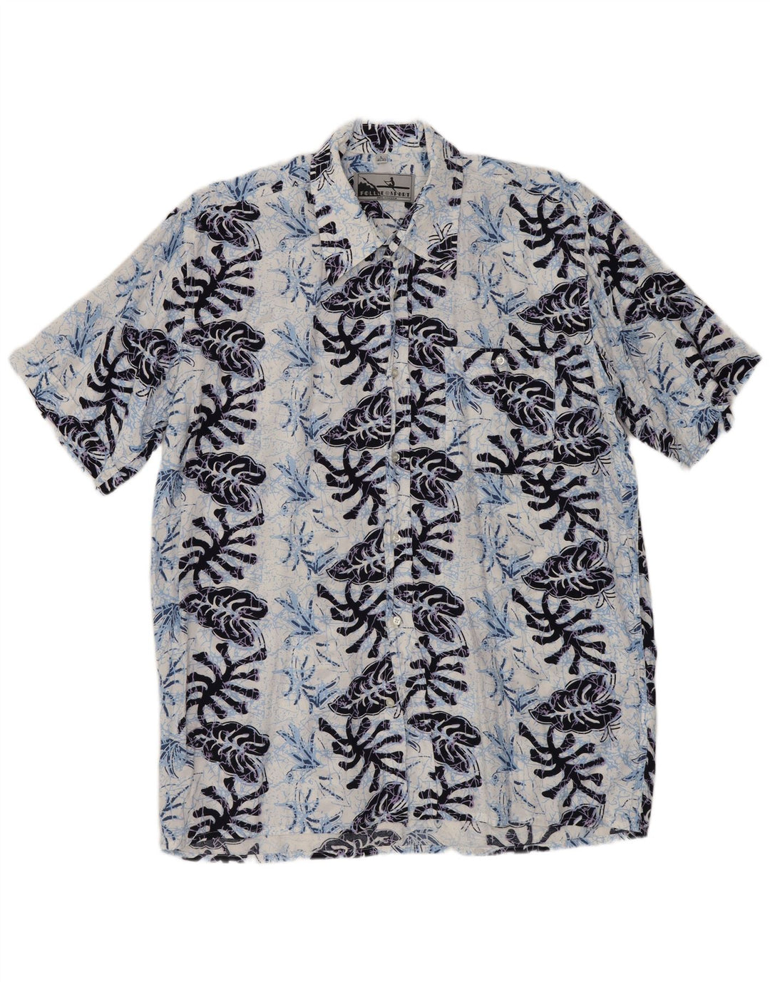 FOLLIE Kortærmet herreskjorte str. 41/42 Large Navy Blue Floral Viscose