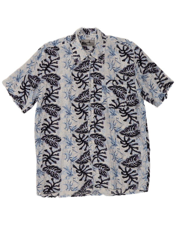 FOLLIE Kortærmet herreskjorte str. 41/42 Large Navy Blue Floral Viscose