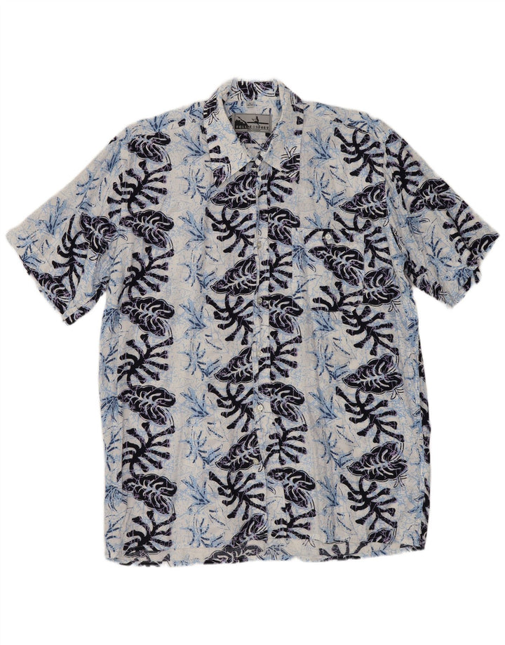 FOLLIE Kortærmet herreskjorte str. 41/42 Large Navy Blue Floral Viscose