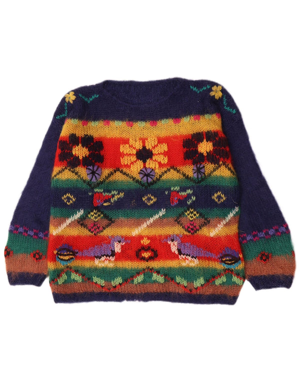 Vintage Dame Boat Neck Jumper Sweater UK 16 Stor Flerfarvet Stribet
