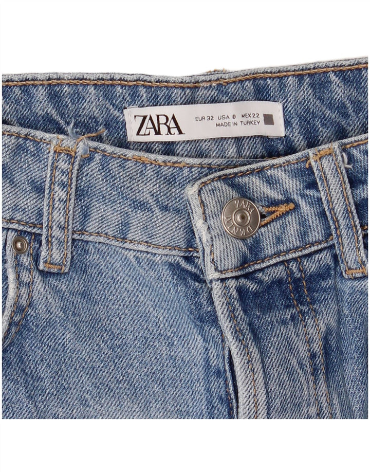 Zara Dame High Waist Distressed Denim Shorts EU 32 2XS W22 Blå