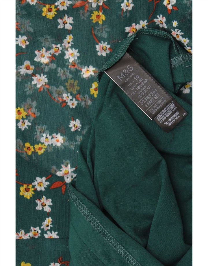 Marks & Spencer Dame A-Line Kjole UK 10 Small Green Floral Polyester
