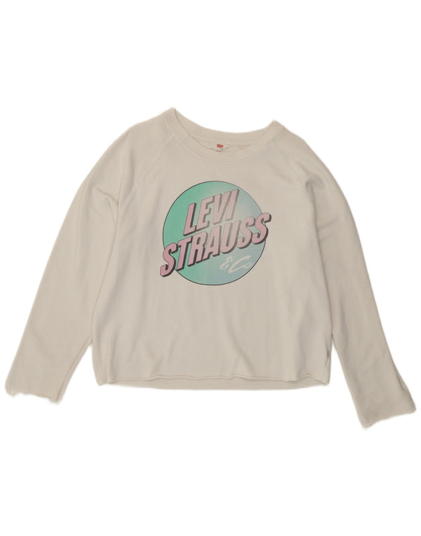 Levi's Dame grafisk sweatshirt Jumper UK 16 Stor hvid bomuld