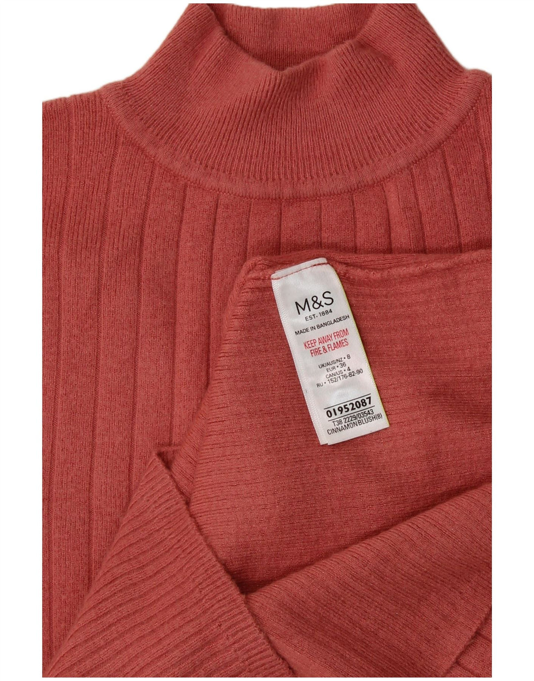 MARKS & SPENCER Womens Turtle Neck Jumper Sweater UK 8 Small Pink Viscose