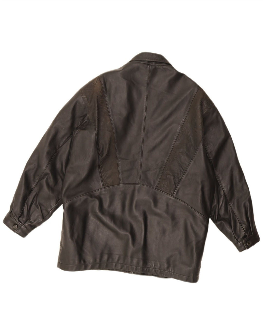 Vintage Dame Oversized Læderjakke UK 16 Stor Sort Læder