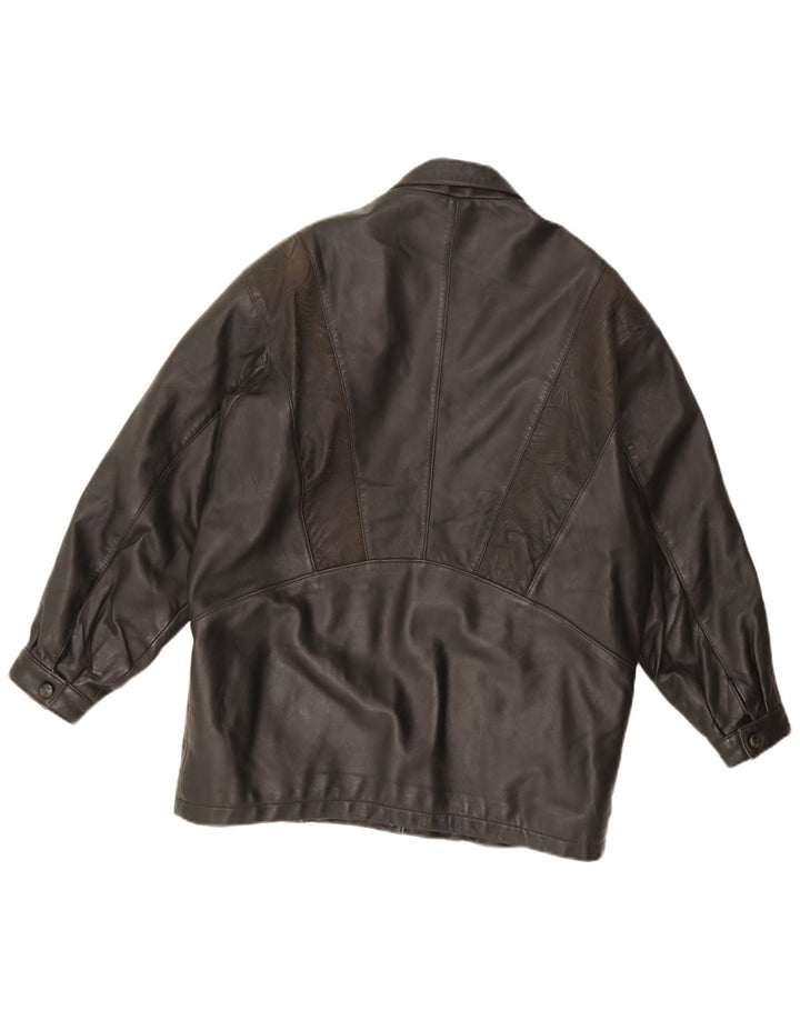 Vintage Dame Oversized Læderjakke UK 16 Stor Sort Læder