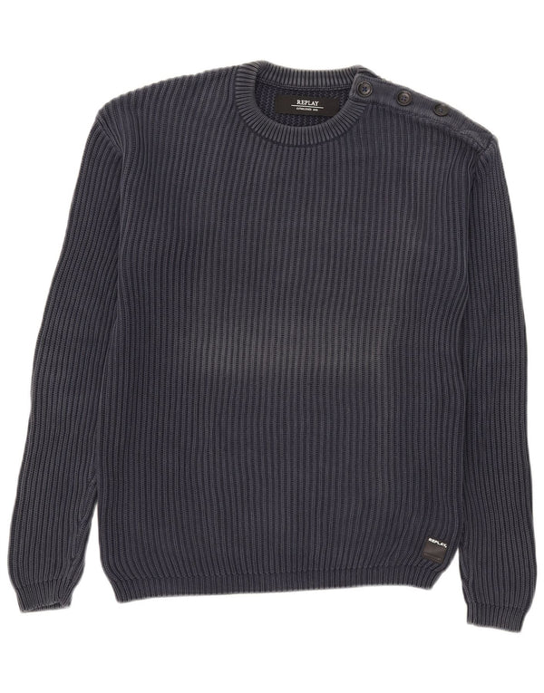 Replay Herre Crew Neck Jumper Sweater Large Navy Blue Bomuld