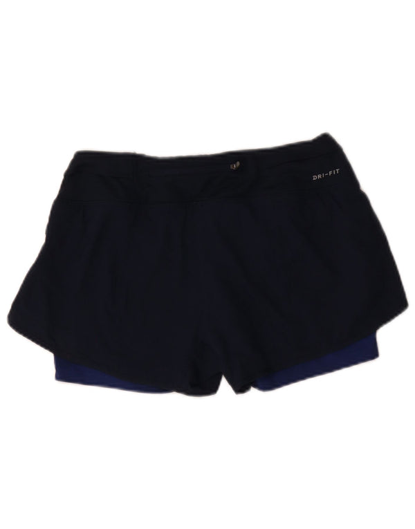 Nike Dame Dri Fit Sports Shorts UK 10 Small Navy Blue Colourblock