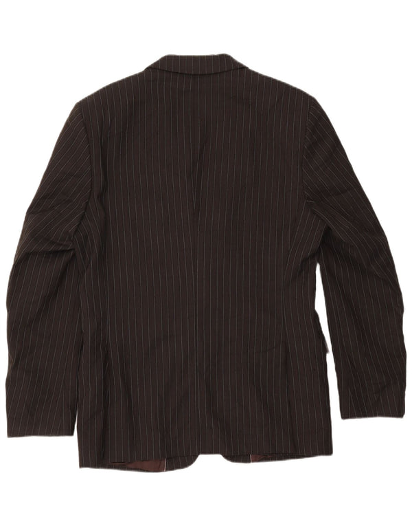 Zara Herre 2-knaps blazerjakke EU 50 Medium Brown Pinstripe Rayon