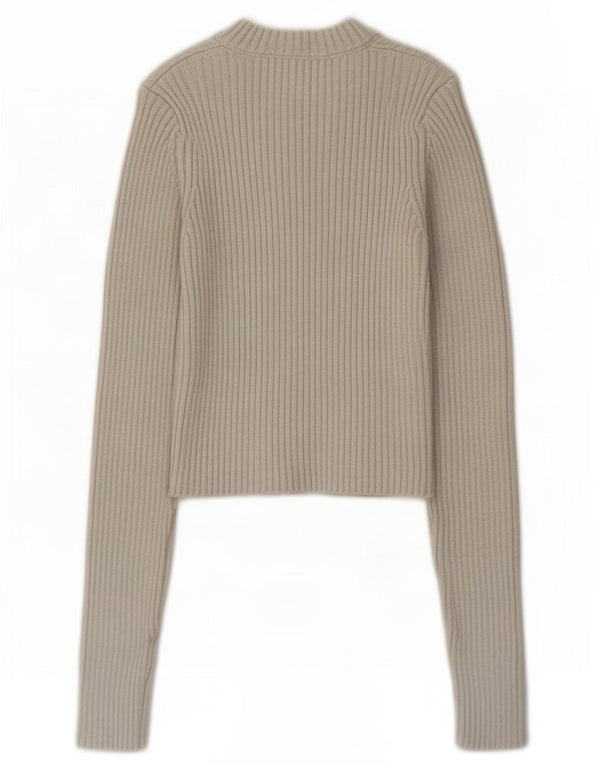 Zara Womens Crop Turtle Neck Jumper Sweater UK 10 Small Grey Viscose