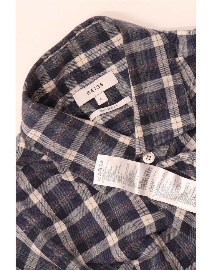 Reiss Herre Regular Fit Flanellskjorte Stor marineblå ternet bomuld