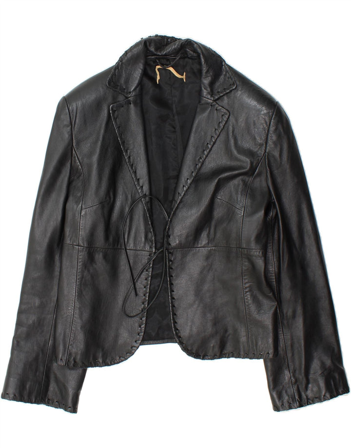 VINTAGE Womens Leather Jacket IT 44 Medium Black Leather Vintage Vintage and Second-Hand Vintage from Messina Hembry 