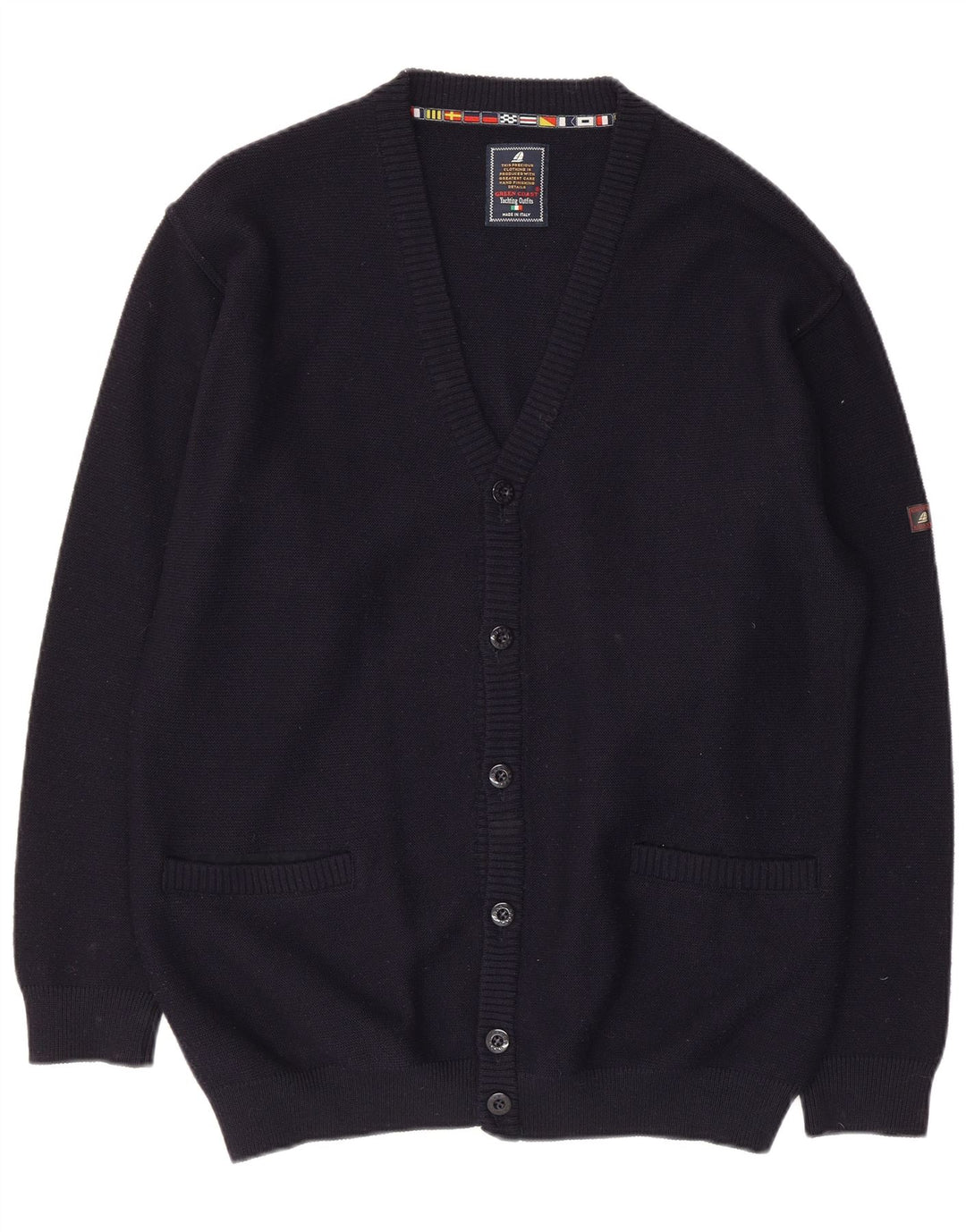 GREEN COAST Herre Cardigan Sweater IT 54 XL Marineblå Merinould