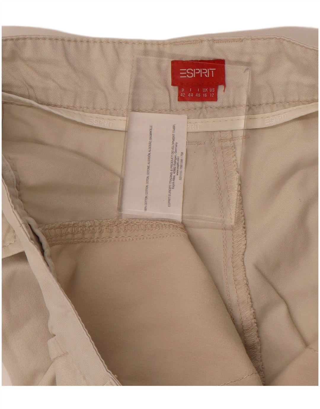 ESPRIT Womens Straight Cropped Trousers UK 16 Large W34 L26 Beige Bomuld