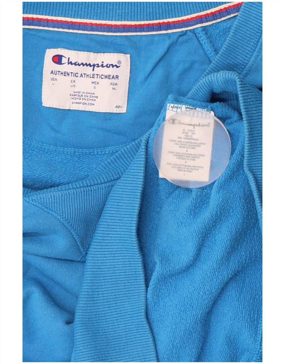 CHAMPION Dame Grafisk Sweatshirt Jumper UK 16 Stor Blå Bomuld