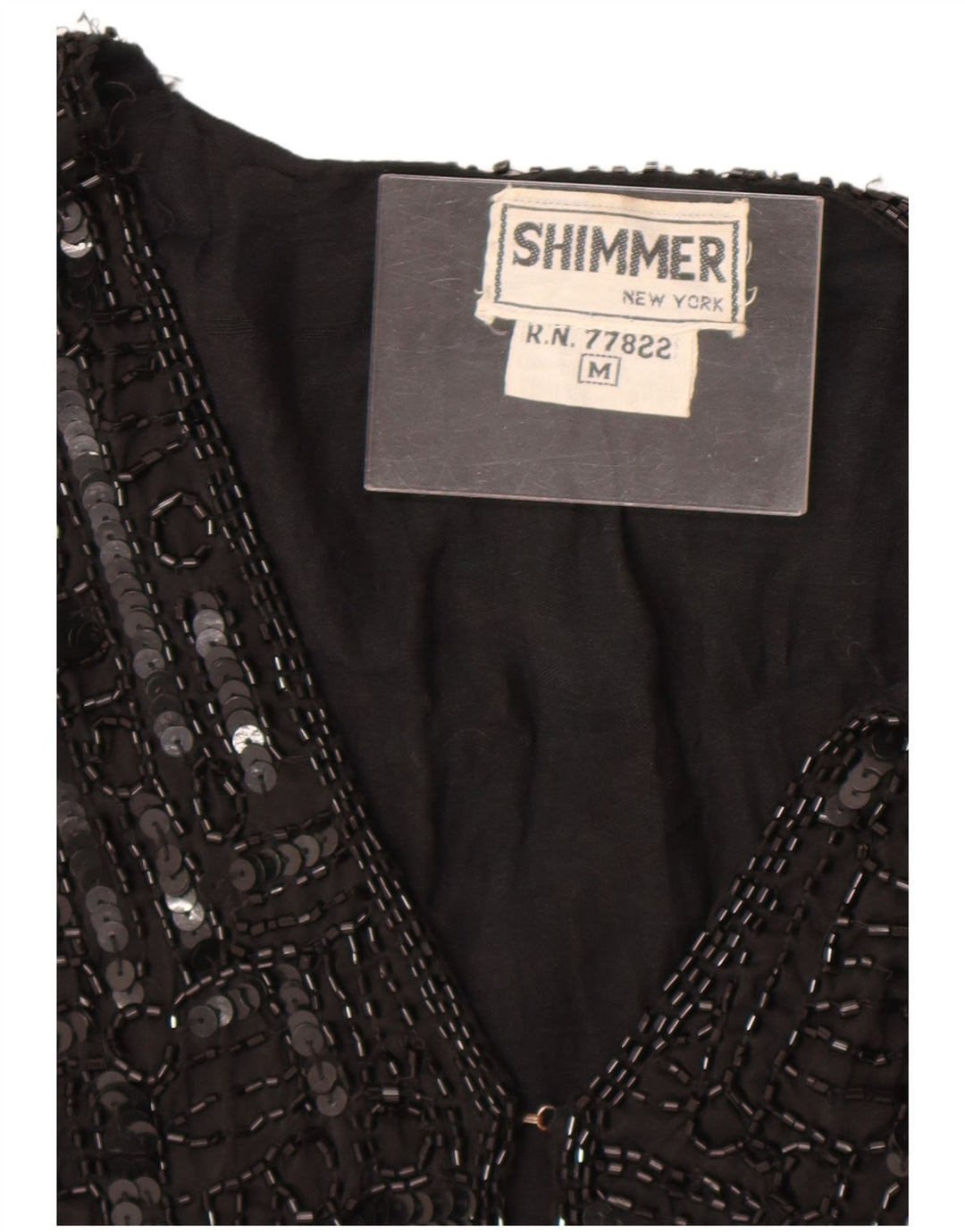 Vintage kvinders pailletter vest UK 12 Medium sort silke