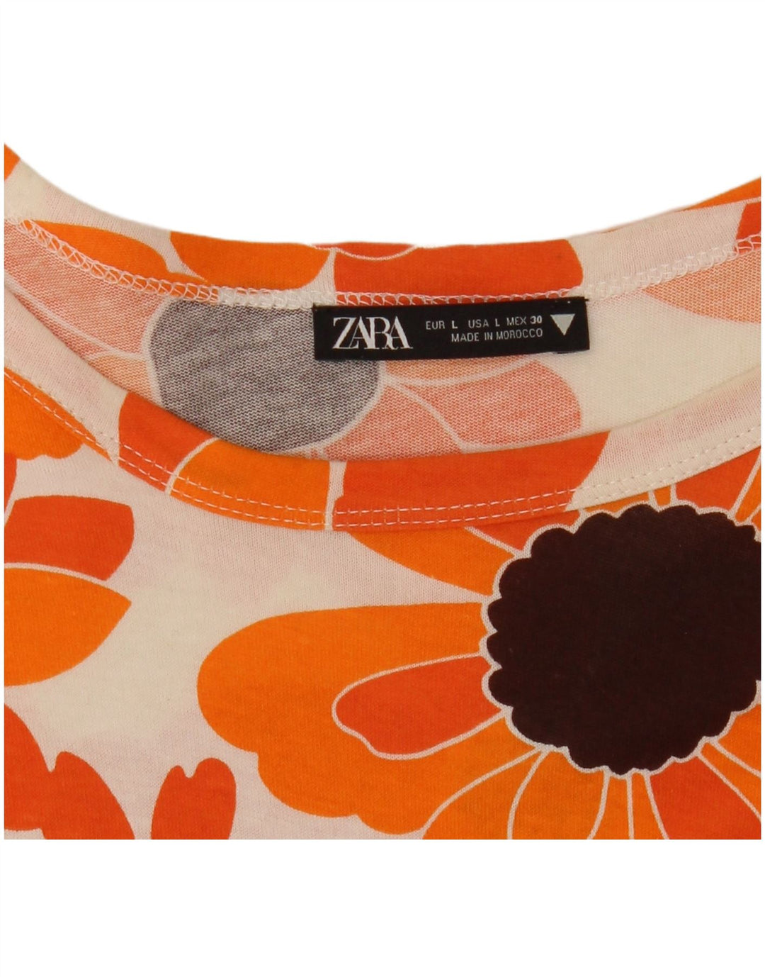 ZARA Dame T-Shirt Top UK 16 Large Orange Floral