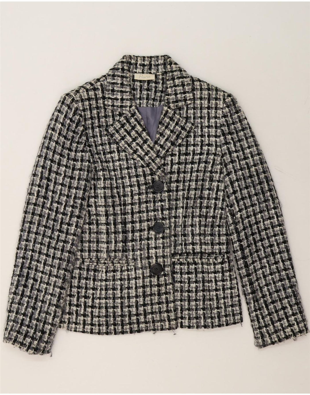 PACO Womens 3 Button Blazer Jacket UK 10 Small Black Check Acrylic Vintage Paco and Second-Hand Paco from Messina Hembry 