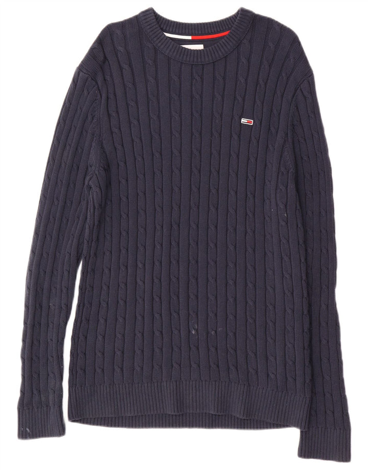 TOMMY HILFIGER Herre grafisk rund hals sweater mellemblå