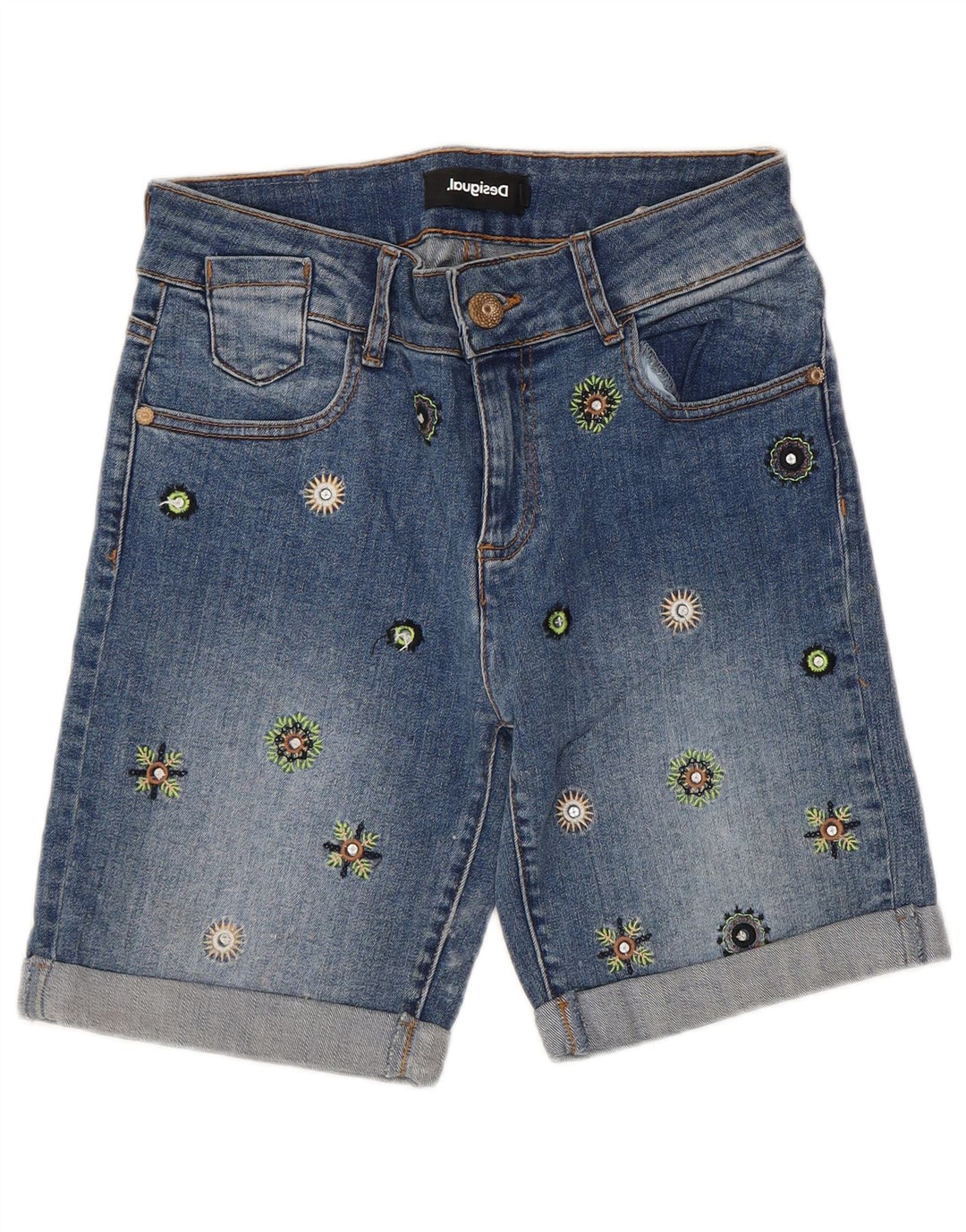 Desigual Dame Denim Denim Shorts W26 Small Blue Floral Bomuld