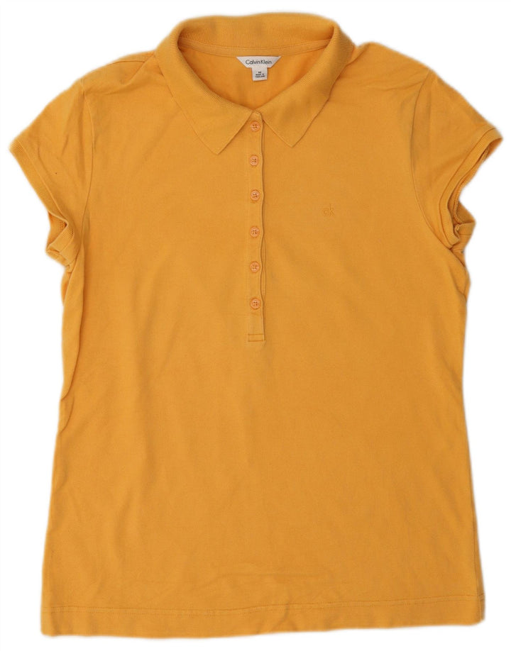 Calvin Klein Dame Polo Shirt UK 14 Medium Gul Bomuld